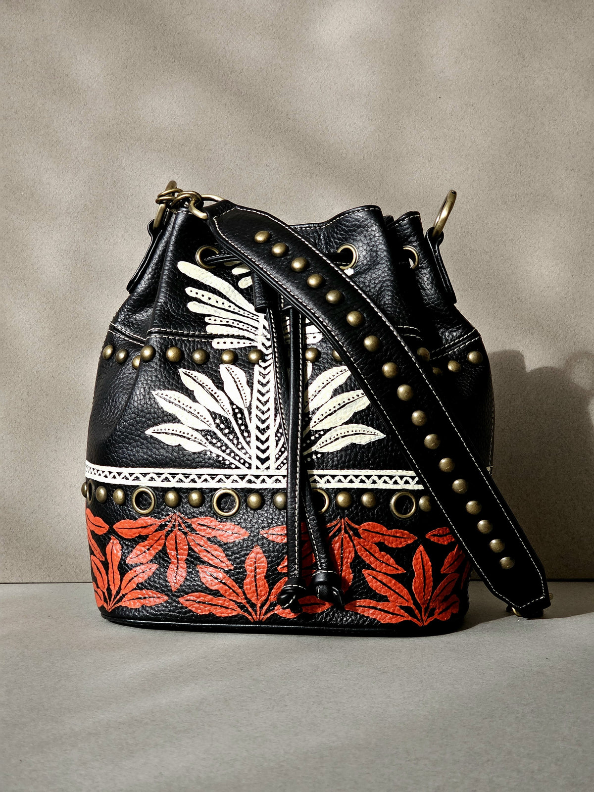 Leather Bucket X Tribal Leaves