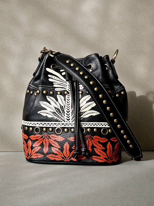 Leather Bucket X Tribal Leaves