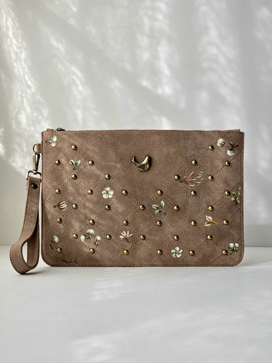 Chamois Beige Clutch with Studs