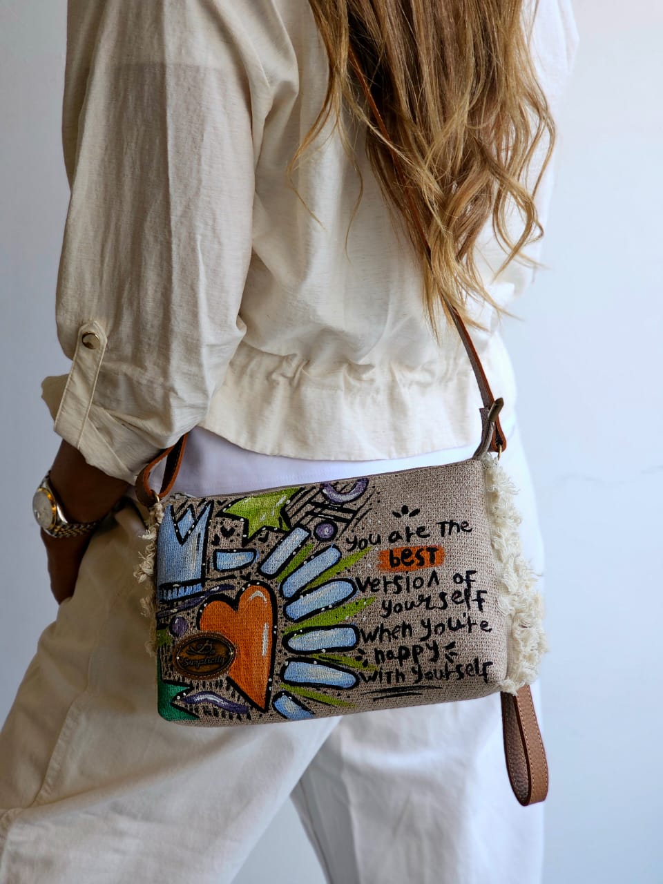 Cross Bag Orange Heart Design