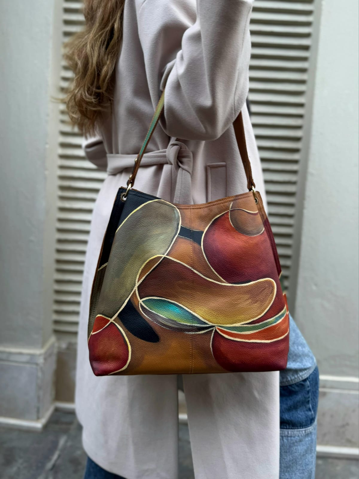 Large Leather Bag Olive X Colors