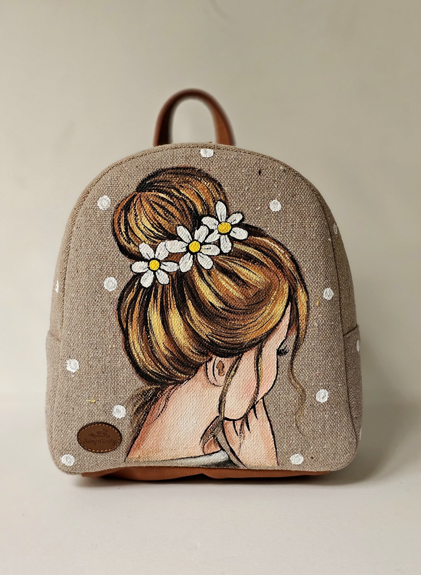 Fabric Mini Backpack Beige Bun
