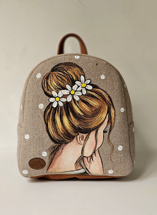 Fabric Mini Backpack Beige Bun