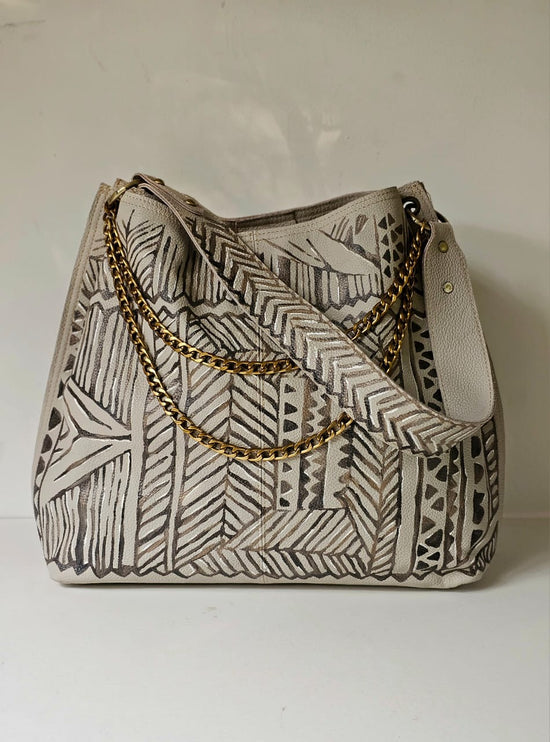 Large Leather Bag Beige X Brown