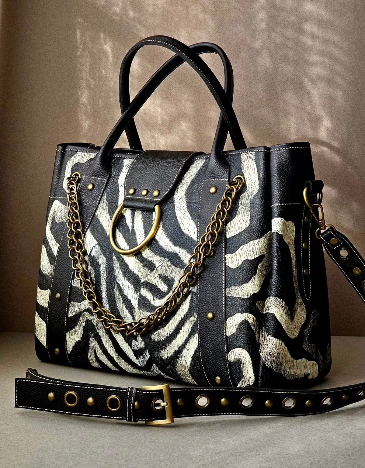 Leather Bag with Ring X Zebra Chic
