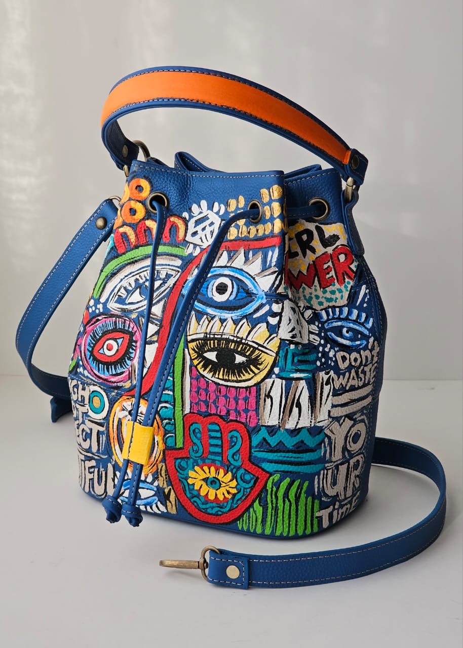 leather Bucket Blue X Eyes Design