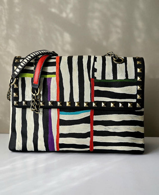 Rectangular Leather Bag with Chain Zebra Black Base