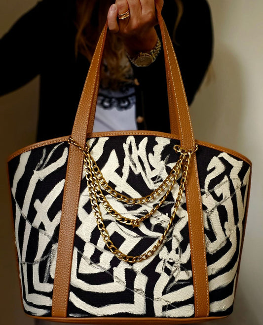 Black Havan Striped Bag Black and White
