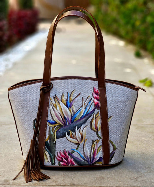 Havan Striped Bag Beige X Flower