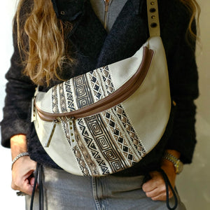 Leather Bumbag Canvas Beige X Brown