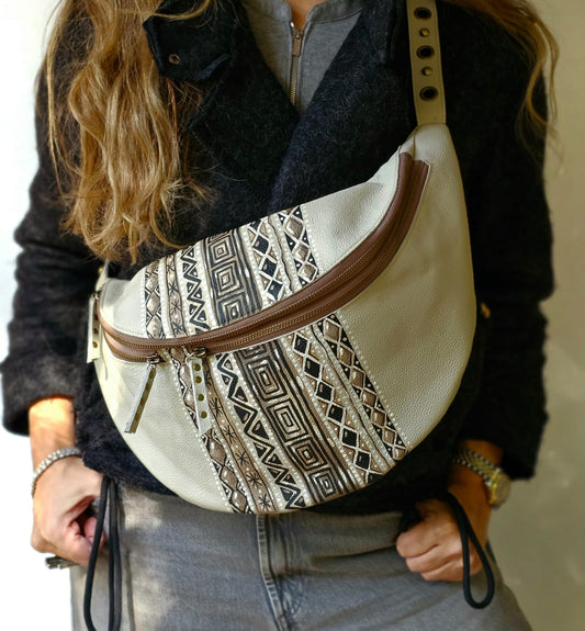 Leather Bumbag Canvas Beige X Brown
