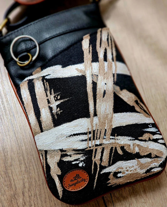 Mobile Cross Bag Canvas Black X Beige