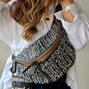 Leather Bumbag Canvas Black X White Art