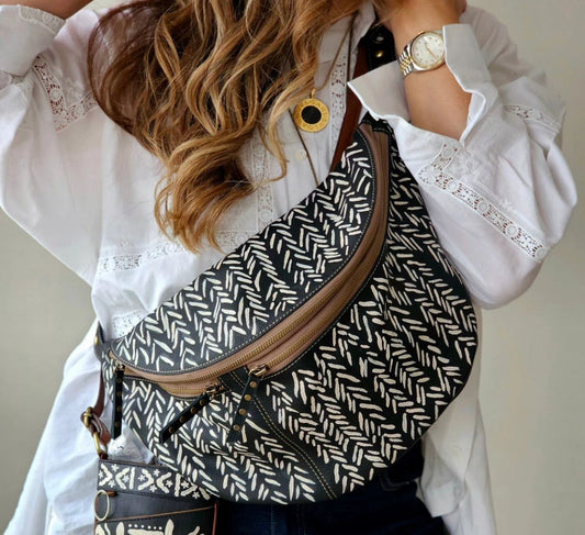 Leather Bumbag Canvas Black X White Art