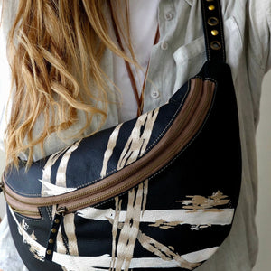 Leather Bumbag Canvas Black X Beige