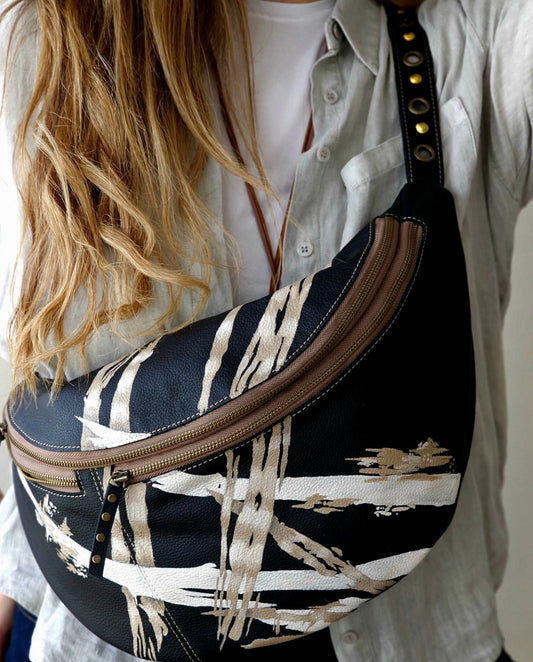 Leather Bumbag Canvas Black X Beige
