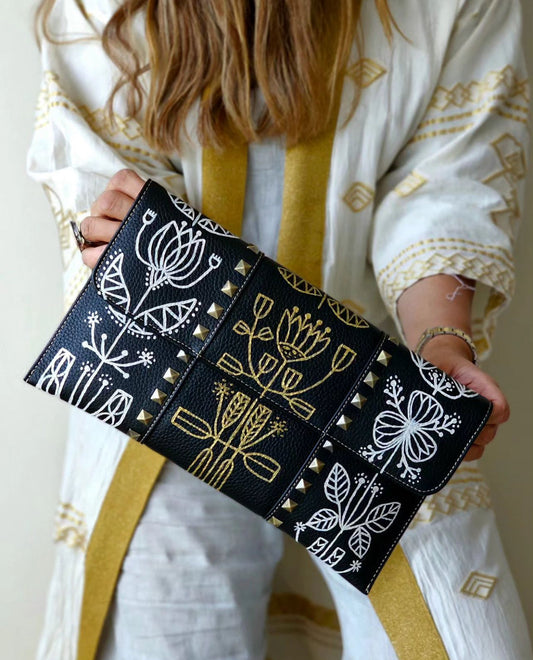 Leather Envelope with Studs Black