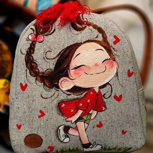 Fabric Mini Backpack Beige With Red Shirt