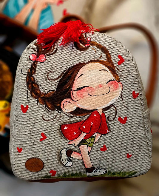 Fabric Mini Backpack Beige With Red Shirt