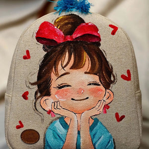 Fabric Mini Backpack Beige With Blue Shirt