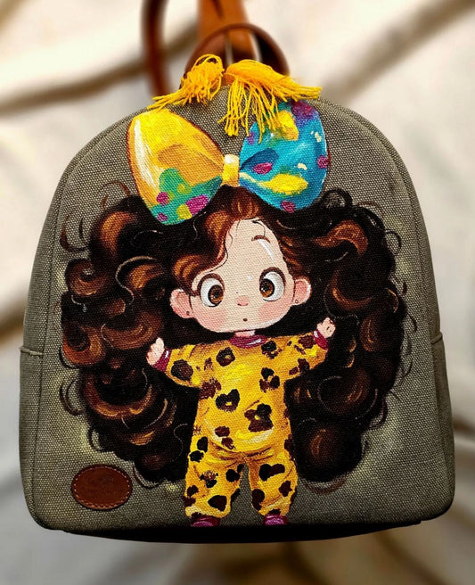 Fabric Mini Backpack Dark Beige With Baby Girl