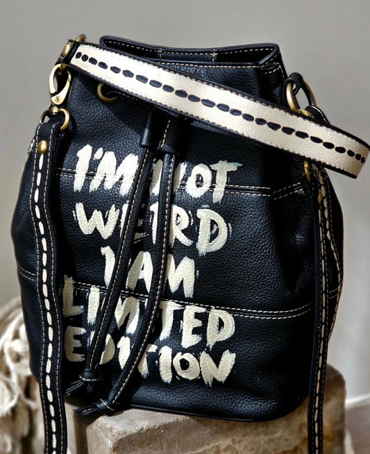 Leather Bucket Bag Black X Beige