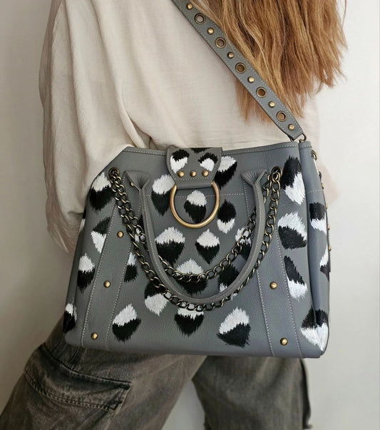 Leather Bag with Ring Grey