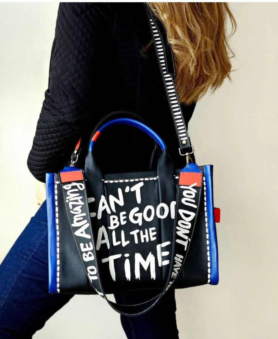 Large Tote Bag Black X Blue