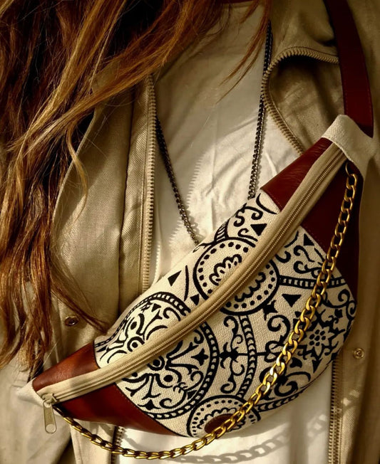 Fabric Fanny Pack Beige X Black