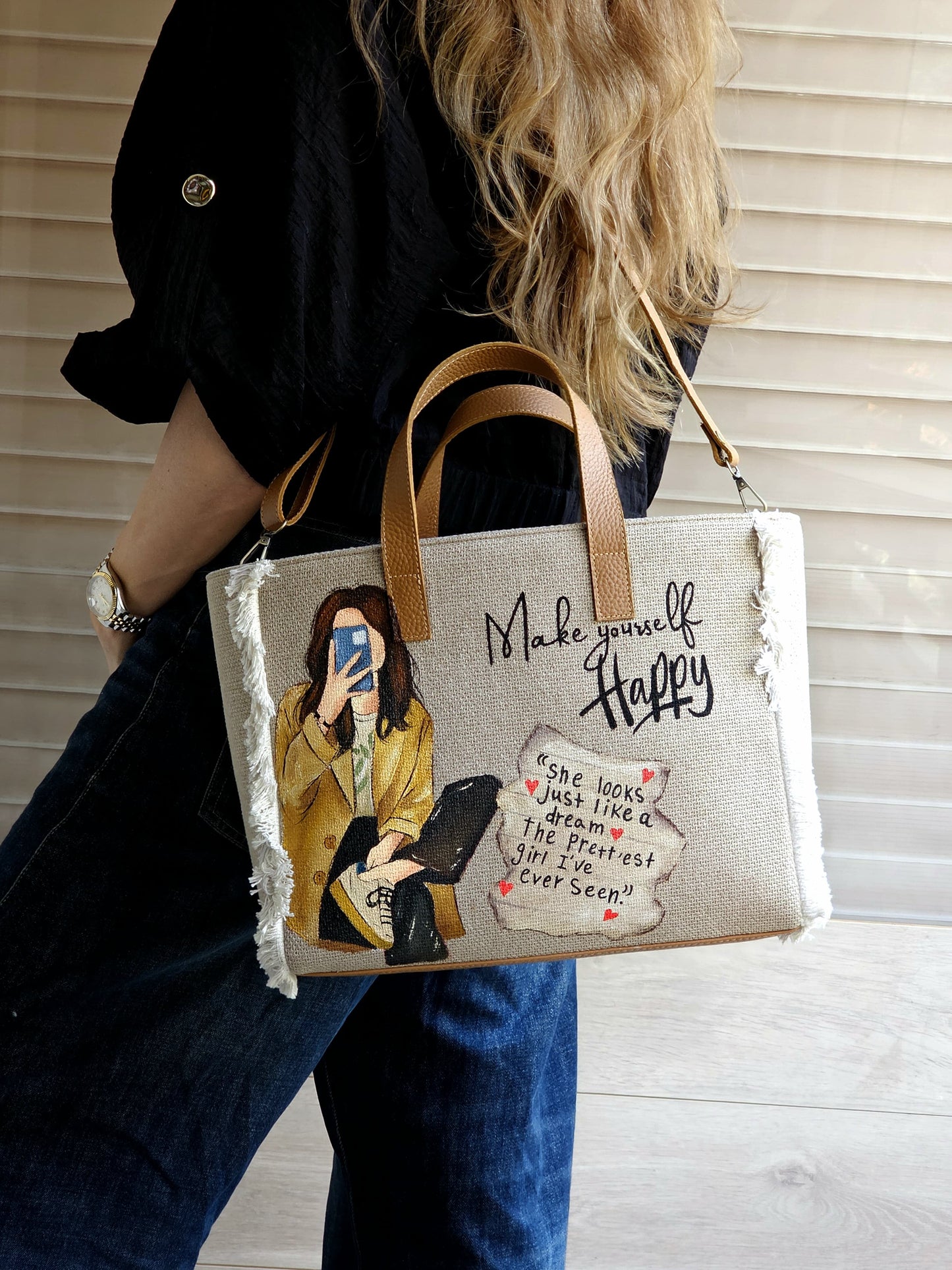 Beige Tote Bag X Make Yourself Happy 2