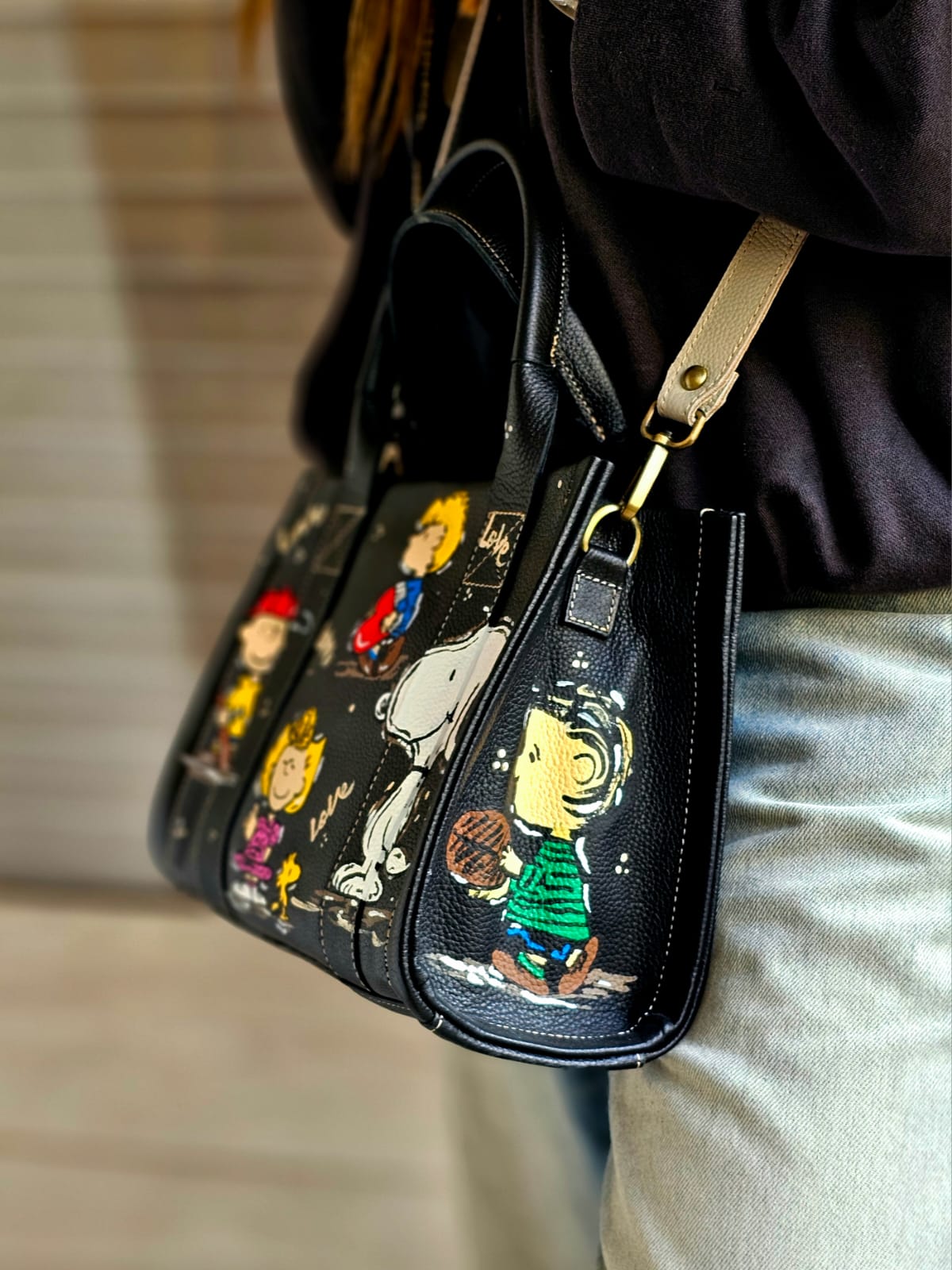 Medium Tote Bag Black X Snoopy & Friends