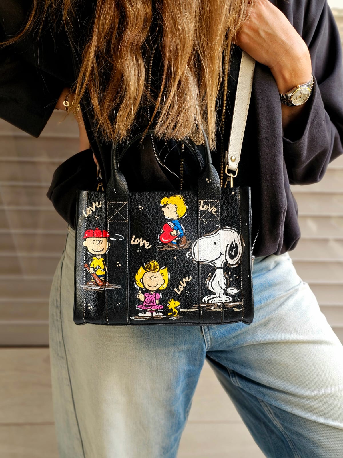 Medium Tote Bag Black X Snoopy & Friends