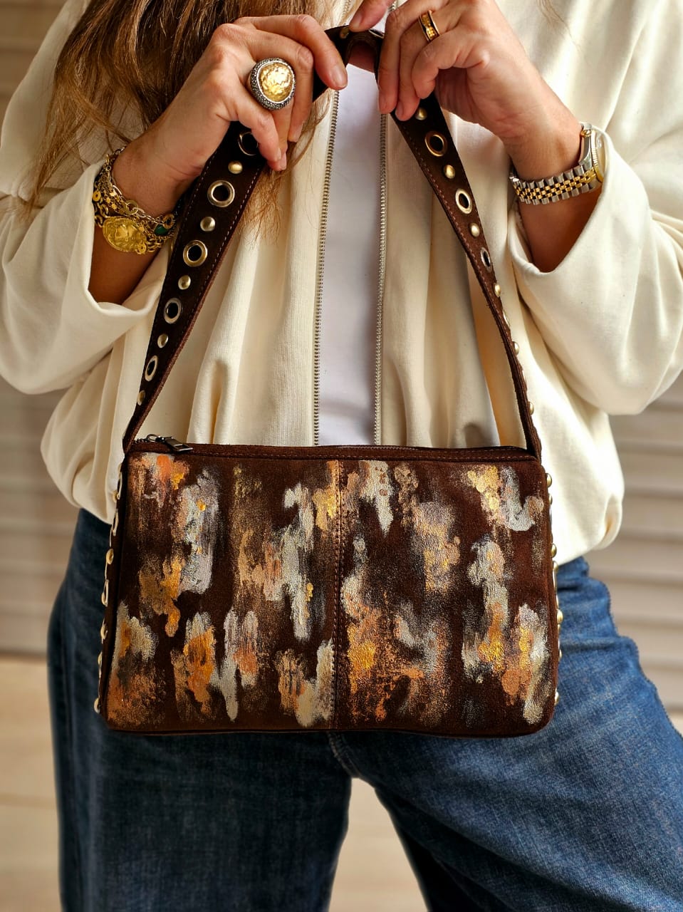 Chamois Studded Shoulder Bags