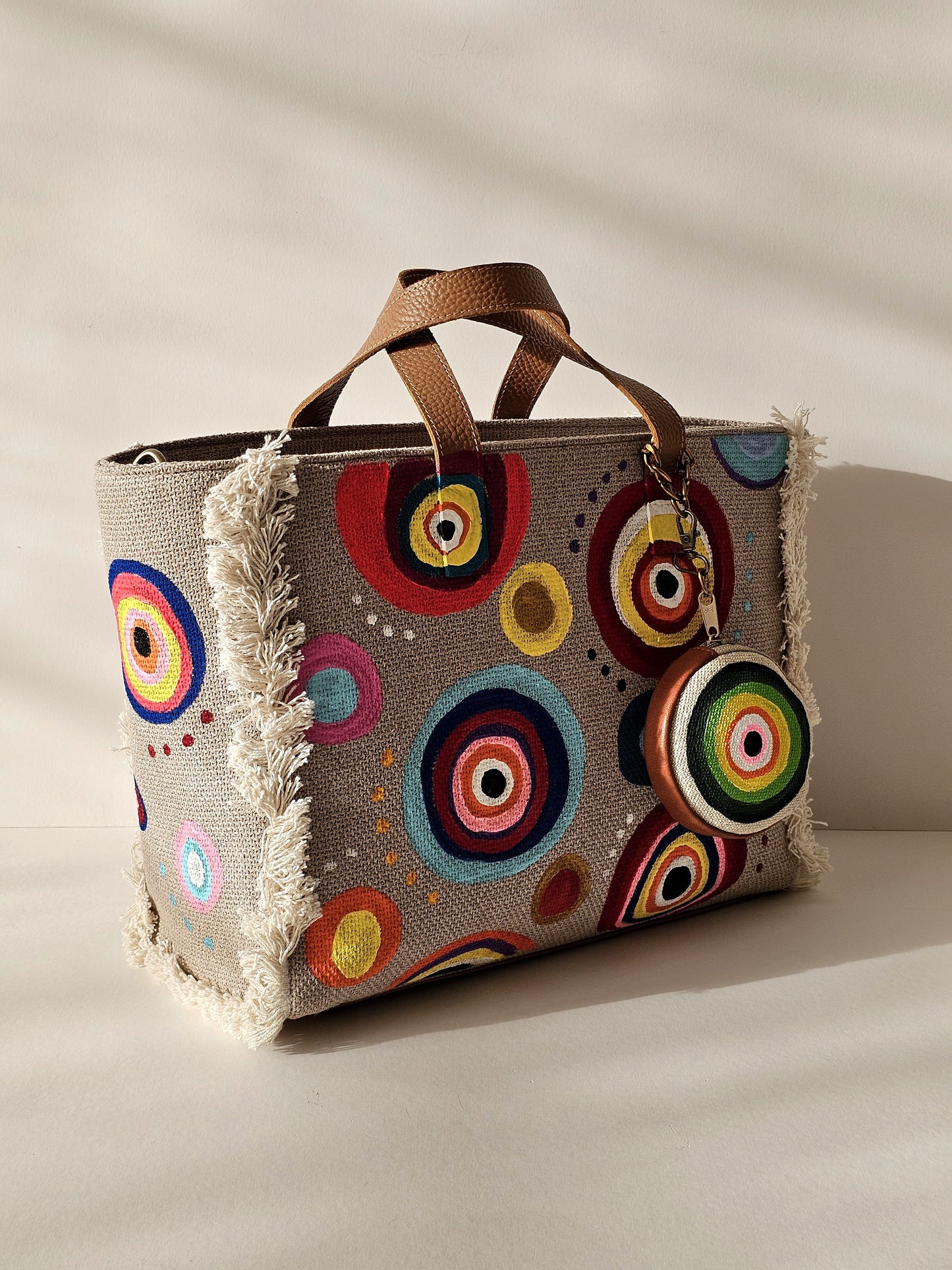 Beige Tote Bag X Colorful Circles