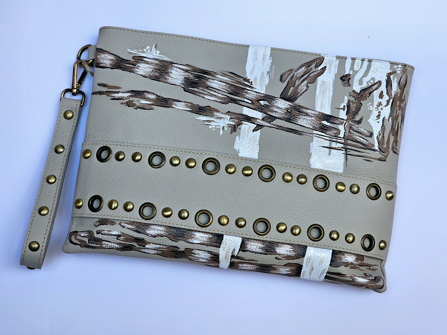 Studs Clutch X Beige Abstract