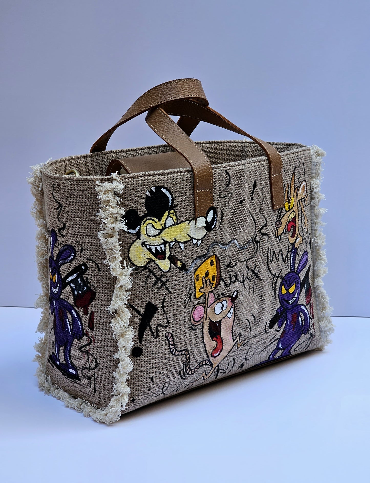 Beige Tote Bag X Silhouette Characters