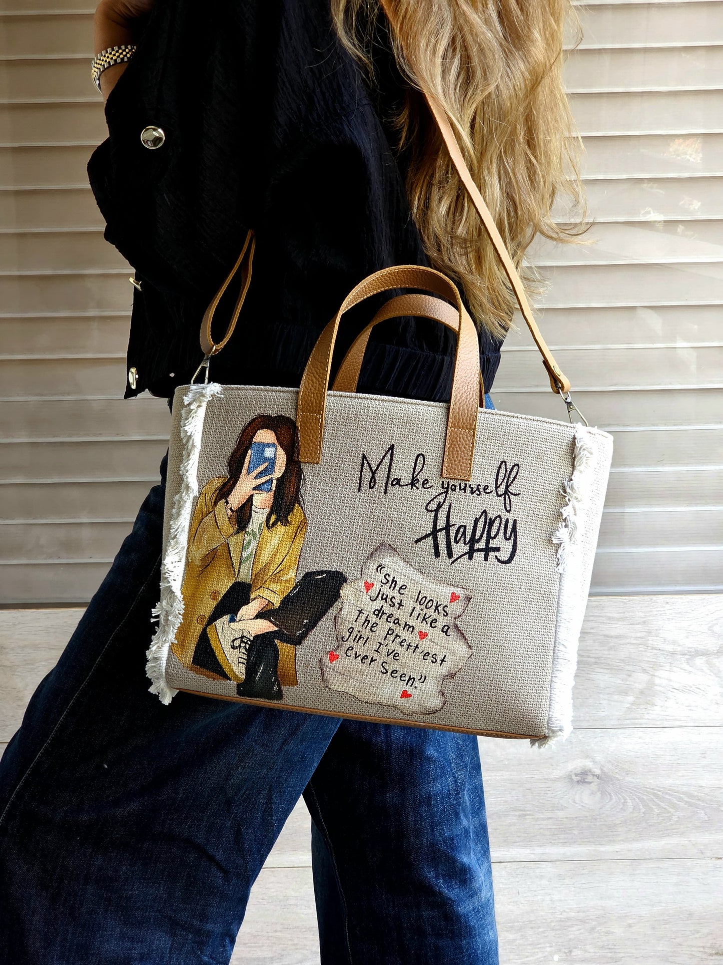 Beige Tote Bag X Make Yourself Happy 2