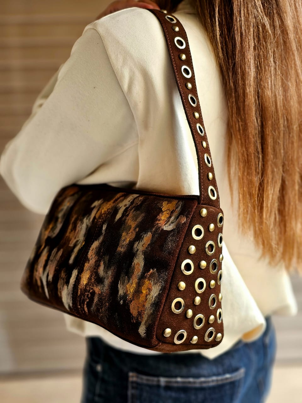 Chamois Studded Shoulder Bags