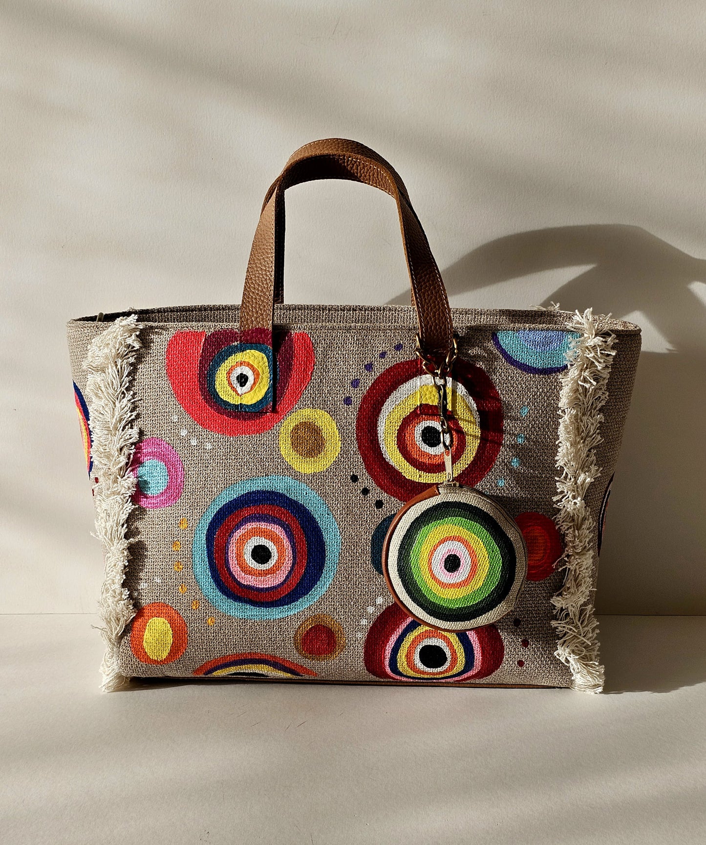 Beige Tote Bag X Colorful Circles