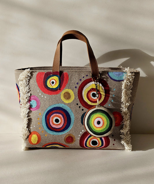 Beige Tote Bag X Colorful Circles