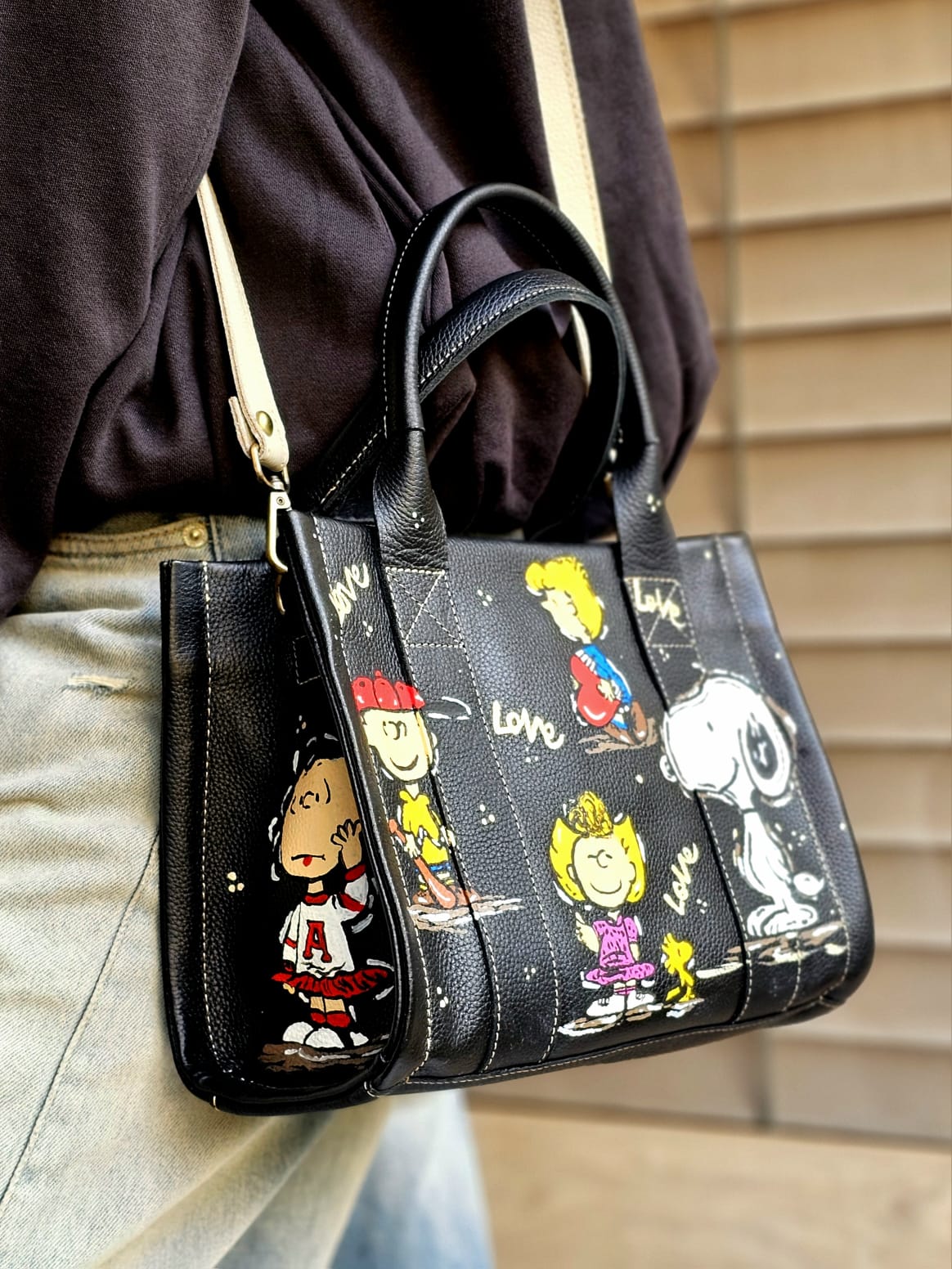 Medium Tote Bag Black X Snoopy & Friends