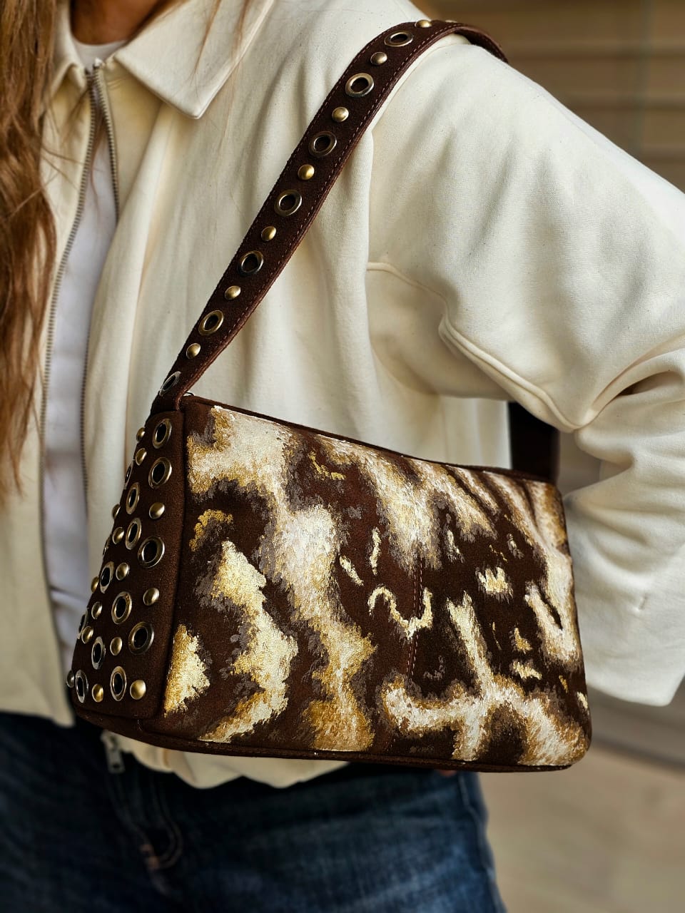 Chamois Studded Shoulder Bags