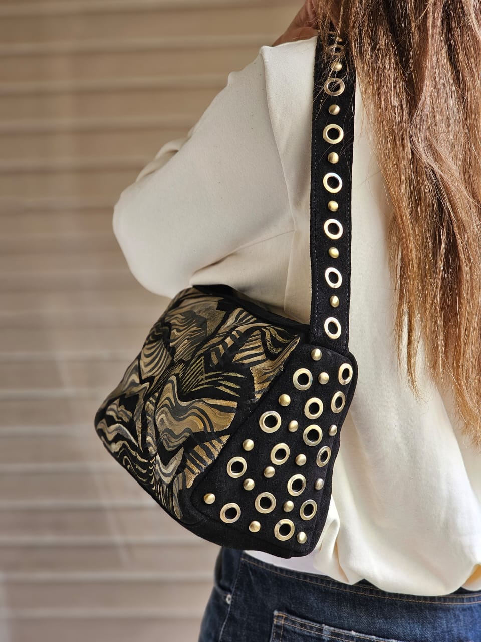 Chamois Studded Shoulder Bags