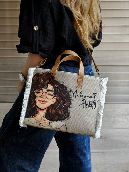 Beige Tote Bag X Make Yourself Happy