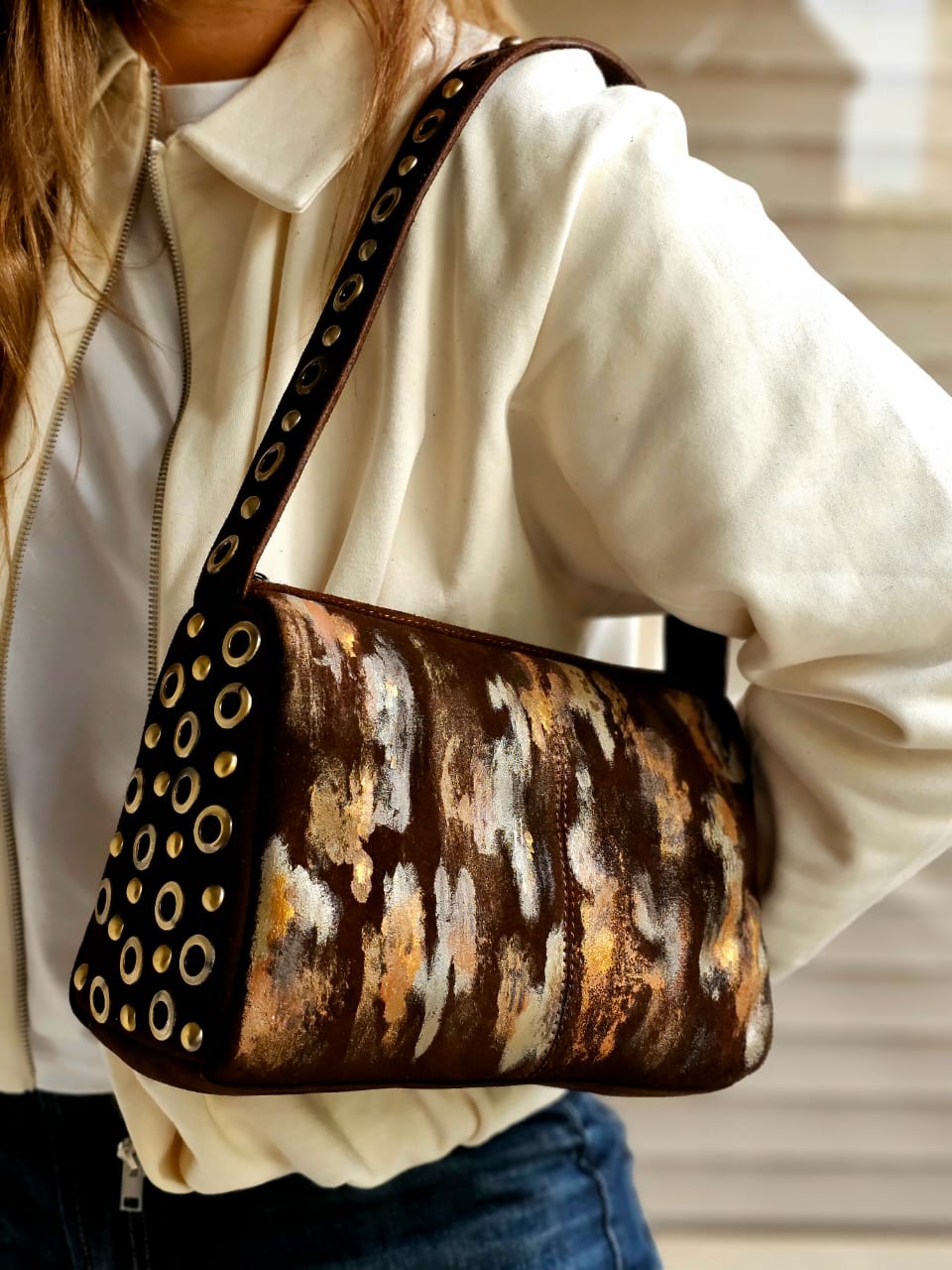 Chamois Studded Shoulder Bags