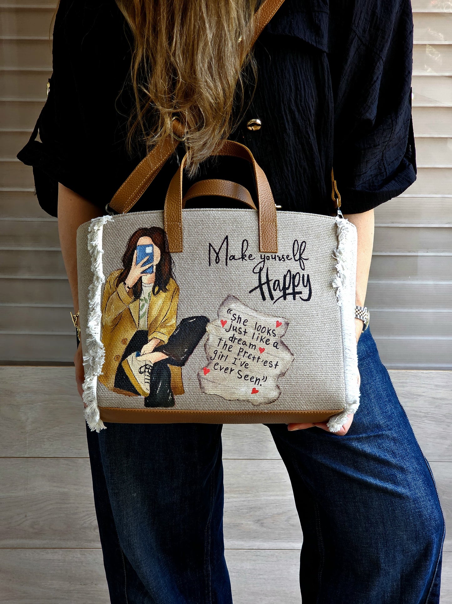 Beige Tote Bag X Make Yourself Happy 2