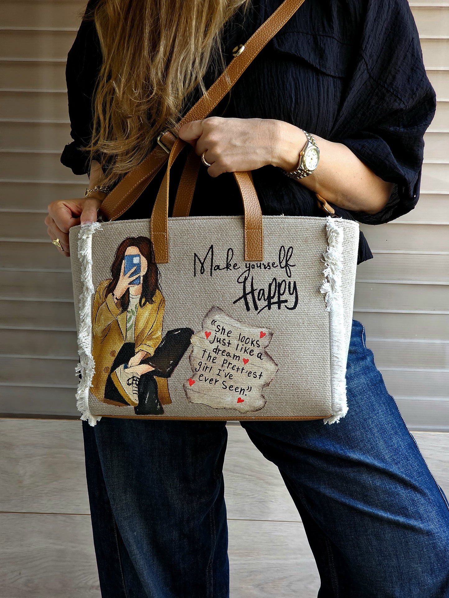 Beige Tote Bag X Make Yourself Happy 2