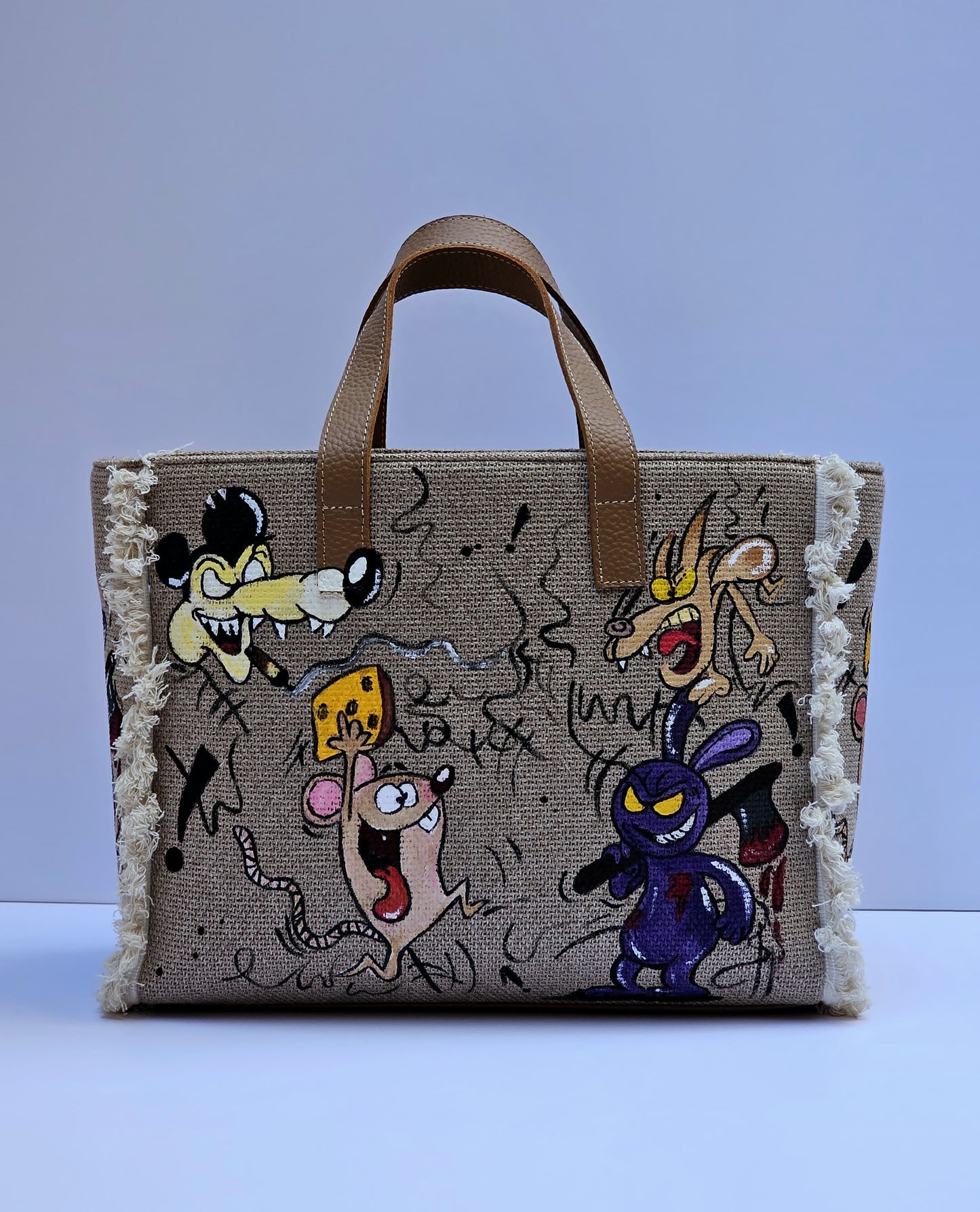 Beige Tote Bag X Silhouette Characters