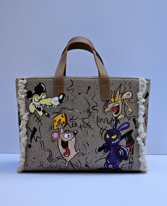 Beige Tote Bag X Silhouette Characters