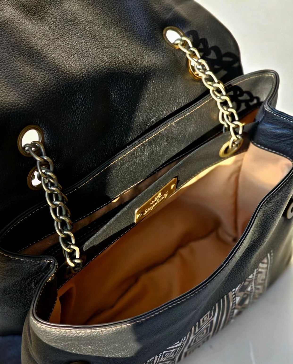 Rectangular Leather Bag with Chain